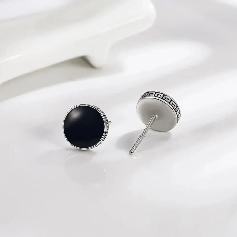 🆕 Greek 6mm Black Button Style 18K White Gold Earring Studs  🆕 Hypoallergenic! - Picture 5 of 9